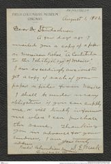 Nachlass Franz Steindachner, Brief von S. E. Meek an Franz Steindachner (01.08.1902), Inv.Nr. 335.01, Seite 1